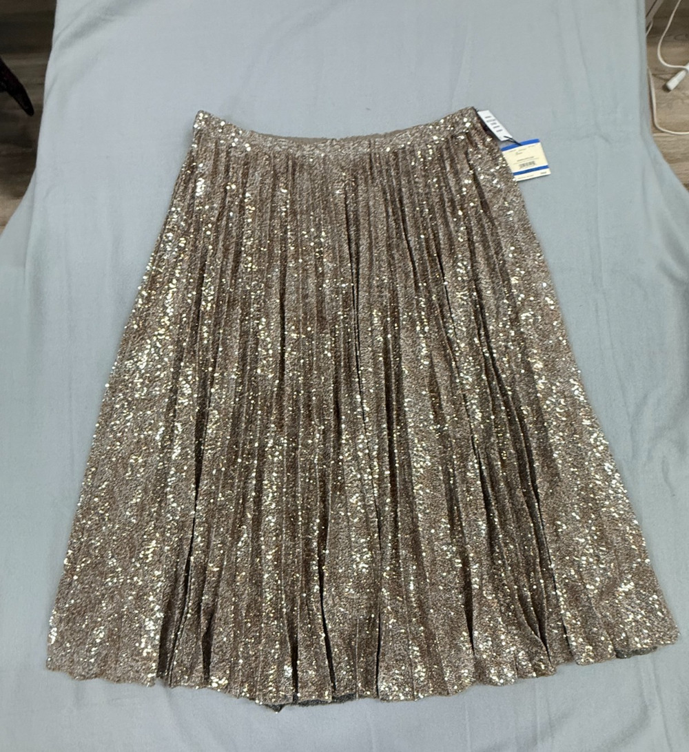 Anne Klein Maxi Skirt Womens XL Pewter Multi Sequin Detail Pleated Cocktail NWT